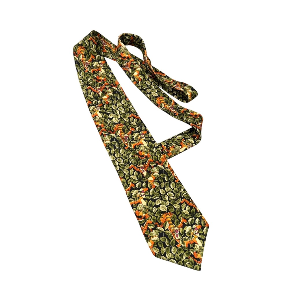 Walt Disney World Tie Mens OS Green Tigger Silk Leaf Print Character Necktie